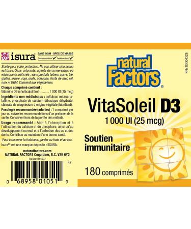Natural Factors Vitamin D3 1000 IU | Supports Strong Bones, Muscles, Immunity | 180 Tablets - Buy Online on GoSupps.com