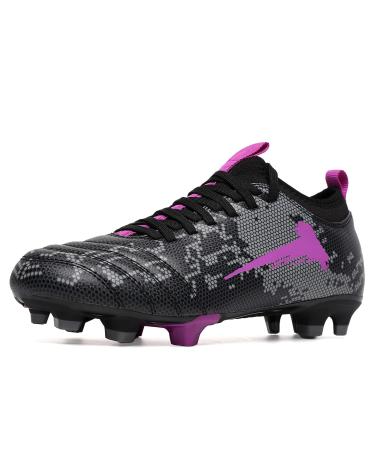 TOPSFEBA Soccer Cleats Mens Womens FG Football Boots Youth Training Shoes Outdoor 8 Women/6.5 Men Black Purple