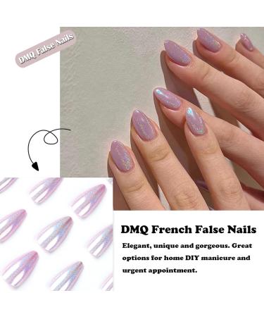 Oval Purple Glitter Short Fake Nails - 24Pcs with Nail Glue | Almond Glossy Press On Nails for Women - Stiletto Stick On Nails for Nail Art #LS - Buy Online on GoSupps.com