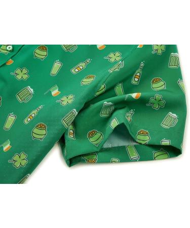 ENVMENST Men's St. Patrick's Day Hawaiian Shirt - Green Clover Print, Casual Short Sleeve Button Up (Large) - Buy Online on GoSupps.com