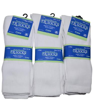Diabetic Socks Mens Non-Binding Crew Big and Tall Size 13-16 9 Pairs White