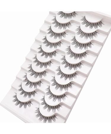 Losha Lashes Natural Look Manga Lashes 10 Pairs - Spiky Wispy False Eyelashes for Asian Eyes - Lightweight Anime Fake Eyelashes for Korean Cosplay Makeup - Buy Online on GoSupps.com