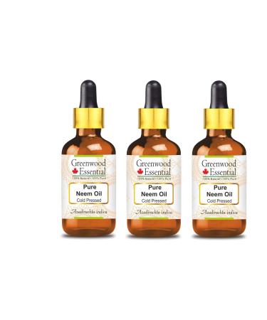 Greenwood Essential Naturreine Neem Oil (Azadirachta Indica) with glass dripper Natural -pure therapeutic quality cold -pressed (Pack of Three) 100ml X 3 (10 oz)