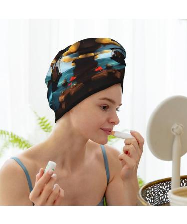 Super Absorbent Cartoon Pirate Ship Hair Cap for Girls | Quick Dry Elastic Wrap for Long Thick Hair - Buy Online on GoSupps.com