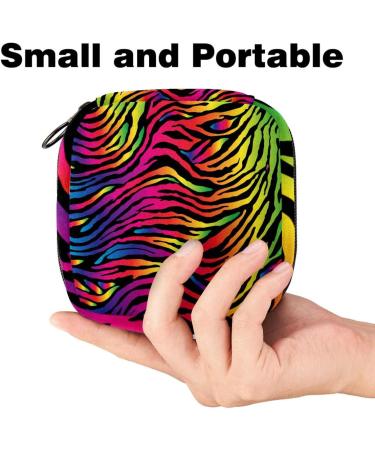 Stylish Rainbow Zebra Menstruation Pad Bag with Zipper - Women's Tampon & Napkin Organizer - Buy Online on GoSupps.com