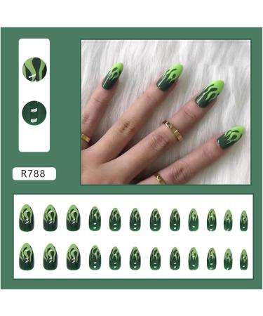Nail art patches beautiful and fashionable nail patches finger decorations cosmetics and decorative supplies green flame almond nails simple and fashionable European and American finished fake n R788 Green Flame - Buy Online on GoSupps.com
