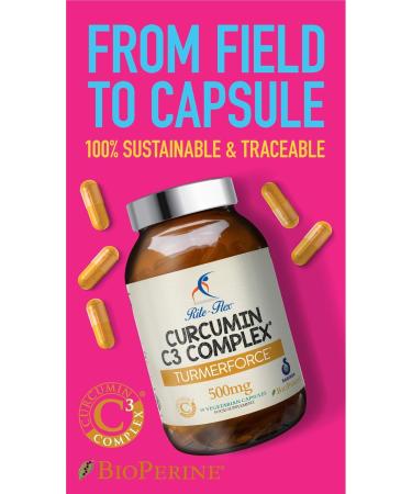 Turmerforce Curcumin C3 Complex 500mg with BioPerine - Non-GMO, Gluten Free Vegan Capsules - 30x Turmeric Powder Strength - Rite-Flex - Buy Online on GoSupps.com