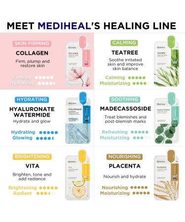 Mediheal Vita Tea Tree Madecassoside Collagen & NMF retinol moisturizing soothing and firming cloth masks from Korea 10 pieces 5 types of 2 pieces each - Buy Online on GoSupps.com