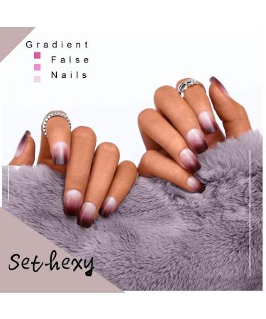 Sethexy Chic Gradient Glossy False Nails - Medium Full Cover Acrylic 24Pcs for Women and Girls - Buy Online on GoSupps.com
