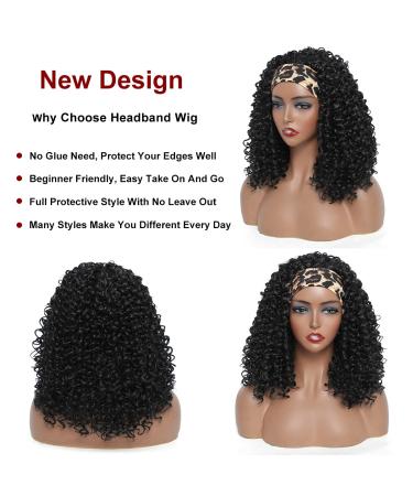 14 Curly Headband Wig for Women - Heat-Resistant Synthetic Glueless Half Wig with Attached Headband for Natural Look - 1B Color - Buy Online on GoSupps.com