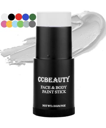 CCBeauty White Face Body Paint Stick Oil, Clown White Eye Black Sticks, Cream Blendable Foundation Makeup, Non-Toxic Face Painting Kit Halloween Special Effects SFX Cosplay Costume Parties 01# White