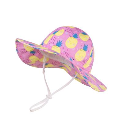 LANGZHEN Beach Sun Protection Hat for Baby Girls Adjustable Toddler Kids Hat Wide Brim Summer Play Hat with Chin Strap Pineapple 2-4 Years - Buy Online on GoSupps.com