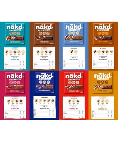 Nakd Bars 72 Nakd Fruit And Nut Bars 72 x 35g. Low Calorie Snacks, Breakfast, Snack Bars that are Vegan Dairy Free Wheat FreeGluten Free. - Buy Online on GoSupps.com