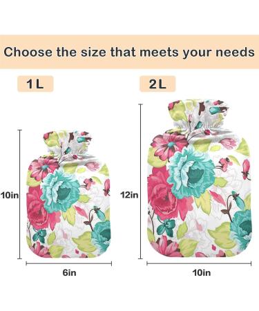 NAANLE 2L Hot Water Bottle with Cover - Red Flower Watercolor | Back Pain Relief & Hot/Cold Therapy - Buy Online on GoSupps.com