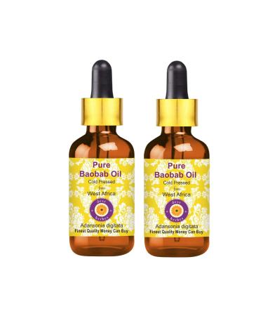 Dev Herbes Pure Baobab Oil (Adansonia Digita) with glass dripper natural therapeutic quality cold -pressed (Pack of Two) 100ml X 2 (6.76 oz) 100 ml (2 Pack)