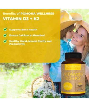 Pomona Wellness Vitamin D3 & K2 Chewable Tablets - 2000IU D3, 75mcg K2 MK-7 - Bone, Immune & Heart Support - Vegan & Non-GMO - 90 Count - Buy Online on GoSupps.com