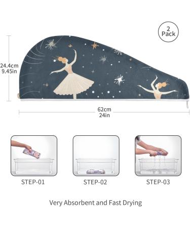 Super Absorbent Ballerina Dancing Hair Towel 2 Pack | Quick Dry Hair Turbans for Women & Girls - Buy Online on GoSupps.com