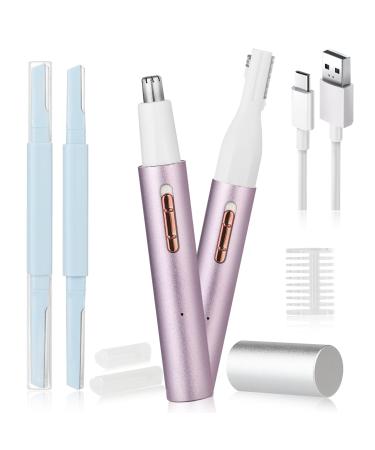 Nose & Ear Trimmer for Women Rechargeable Eyebrow Razor & Face Shaver Lady's Painless Portable Facial Hair Removal with Comb Dermaplane Tool for face Lips Body Leg (Purple)