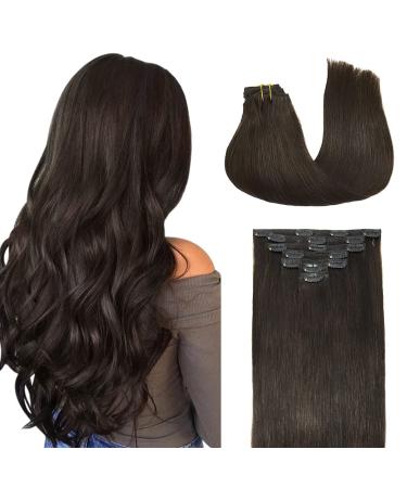 Doores clip in extensions real hair dark brown 60cm 24 inch 7 pieces 120g remy human clips in hair extension human hair natural real hair extensions thick hair 60cm-12m-12m-12m -120g #2 dark brown