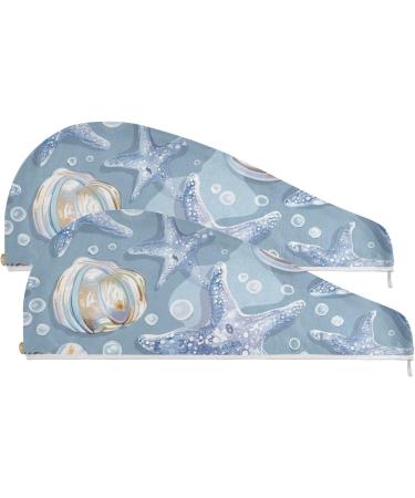 Buy Blue Sea Starfish Hair Towel 2 Pack - Super Absorbent Quick Dry Hair Turbans for Women & Girls - Buy Online on GoSupps.com