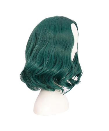 Mapofbeauty 14 Dark Pine Green Short Curly Bob Wig | Synthetic Wavy Hair for Parties & Cosplay - Buy Online on GoSupps.com
