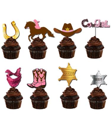 Cowgirl Hat and Boot Cupcake Toppers Glitter Horse Shoe Star Scraf Cupcake Picks Pink Cowgirl Western Cupcake Toppers Cowgirl Cake Decorations for Western Theme Birthday Party Decro