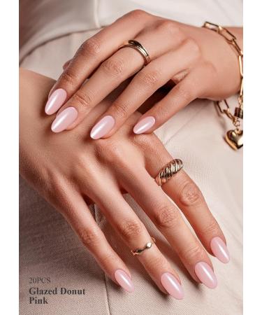 Buy Semi Cured Gel Nail Strips - Glazed Donut Pink | 20 PCS Pearl Chrome Gel Nail Stickers | UV Light Compatible | Salon Quality & Easy Application - Buy Online on GoSupps.com