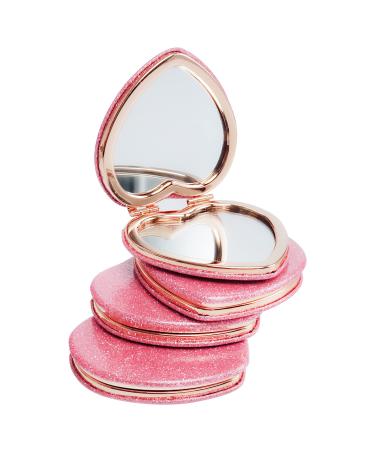X Hot Popcorn 4Pcs Mini Double-Sided Folding Makeup Mirrors Heart Makeup Mirror Compact Heart-Shaped Cosmetic Mirrors Travel Makeup Mirror for Girls Gift