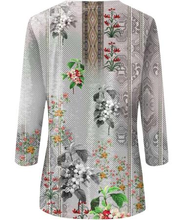 oelaio Womens 3/4 Sleeve T-Shirts Plus Size Women Fashion T Shirt Vintage Ethnic Floral Graphic Shirts Casual Loose Basic Gray XX-Large - Buy Online on GoSupps.com