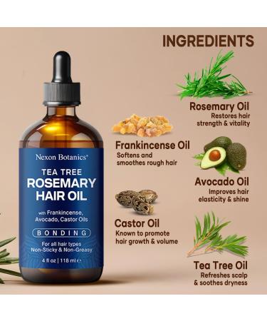 Nexon Botanics Tea Tree Rosemary Oil for Hair Growth - 4 fl oz | Nourishing Hair Bonding Oil with Frankincense Avocado & Castor Oil for Dry Scalp & Hair Care - Buy Online on GoSupps.com