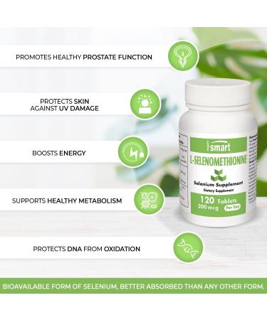 Supersmart L-Selenomethionine 200mcg - Potent Antioxidant for Immune Support - 120 Tablets | Non-GMO & Gluten Free - Buy Online on GoSupps.com