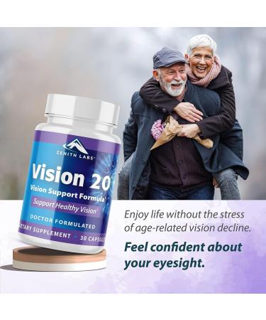 Vision 20 by Zenith Labs - Clinically Proven Lutein & Zeaxanthin with Zinc Citrate for Enhanced Eye Health - Support Eyesight at All Distances & Lighting Conditions - Buy Online on GoSupps.com