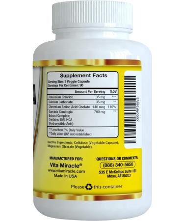 Vita Miracle Pure Garcinia Cambogia 95% HCA - Maximum Strength Formula for Fast Weight Loss - 90 Count Pack with Weight Loss E-Book - Buy Online on GoSupps.com