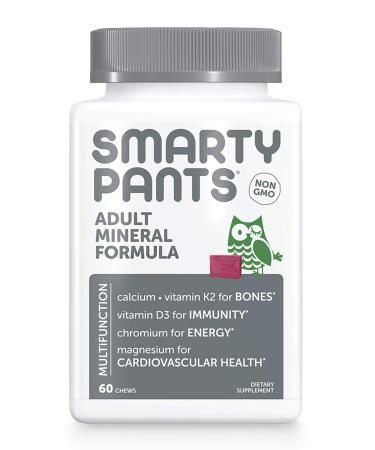 SmartyPants Adult Daily Mineral Vitamins: Calcium, Magnesium Citrate, D3, Zinc & Chromium for Immune Support, Energy, Bone & Muscle Function, 60 Soft Chews (30 Day Supply) Adult Mineral
