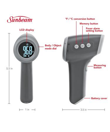 Sunbeam Touchless Digital Infrared Forehead Thermometer Body and Object Modes Instant and Accurate for Adults and Kids Audio Fever Warning Recalls Last 10 Readings Body + Object - Buy Online on GoSupps.com