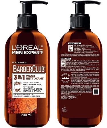 L'Oreal Paris Men Expert BarberClub 3-in-1 Hair Face and Beard Wash Mens Hair Face and Beard Shampoo Cleanses and Conditions with Cedarwood Essential Oil 200ml 3-in-1 Face Hair & Beard Wash - 200 mL - Buy Online on GoSupps.com