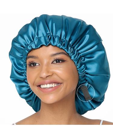 COMFYROLL Silk Satin Bonnet for Sleeping and Hair Protection - Adjustable  Double Layered Satin Cap for Curly Natural Hair   Blue