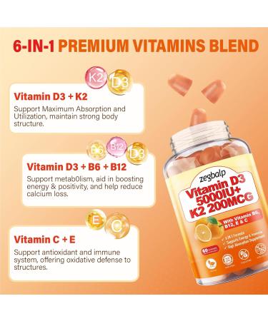 2Packs Vitamin D3 K2 Gummies for Adults, Sugar-Free Vitamin D3 5000IU + K2(MK-7) 200mcg Supplement with Vitamin B Complex & Vitamin C E Supports Bone, Muscle, Teeth & Immune, Vegan, Gluten Free 120 Count - Buy Online on GoSupps.com