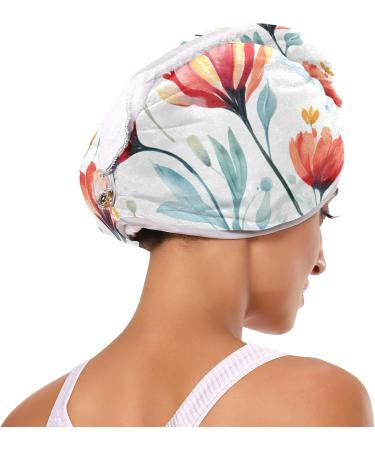 Red Flower Leaf Hair Towel 2 Pack - Super Absorbent Quick Dry Turbans for Women & Girls - Buy Online on GoSupps.com