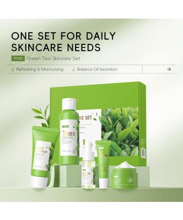 Green Tea Skin Care Set for Women/Teens with Cleanser Toner Serum Eye Cream and Face Cream Deep Cleansing Oil Control Hydrating  - Buy Online on GoSupps.com