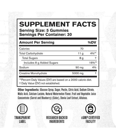 Jacked Factory Creatine Monohydrate Gummies 5g Daily Dose (1g per Gummy) - Creatine Gummy for Men and Women Vegan-Friendly Travel-Friendly Third-Party Tested - 150 Gummies Watermelon & Lemon - Buy Online on GoSupps.com