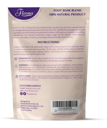 Fivona Lavender Foot Soak Blend - Calming Epsom Salt for Tired Feet Soothe Soreness & Rejuvenate Pedicure Spa at Home (14.1 oz - Buy Online on GoSupps.com