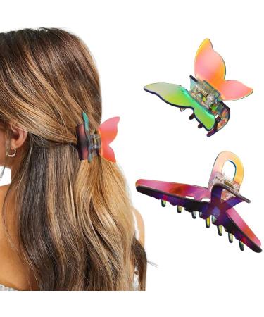 Fashey Hair Claw Clips Acrylic Butterfly Hair Claws Nonslip Green Claw Clips Strong Hold Hair Jaw Clips Hair Accessories for Women and Girls(Pack of 2) (C)