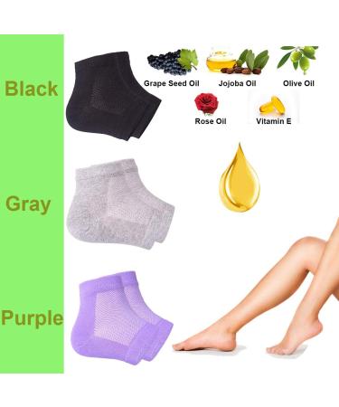 Vented Moisturizing Gel Heel Socks 3 Pairs Toeless Spa Sock for Foot Care Treatment Cracked Heels Dry Feet Foot Calluses (Black) - Buy Online on GoSupps.com