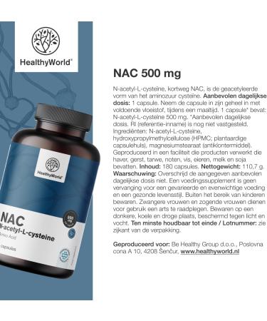 Be Healthy Group doo NAC 500 mg per Daily Dose 180 capsules Nacetylcysteine For Optimal Body Support High Concentration Excellent Absorption 6month supply Vegetarian - Buy Online on GoSupps.com