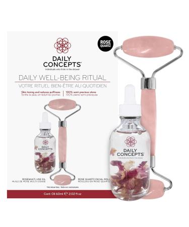 Daily Concepts Gift Set: Quartz Facial Roller & Rose Oil - Lymphatic Drainage Circulation Boost Puffiness Reduction - Buy Online on GoSupps.com