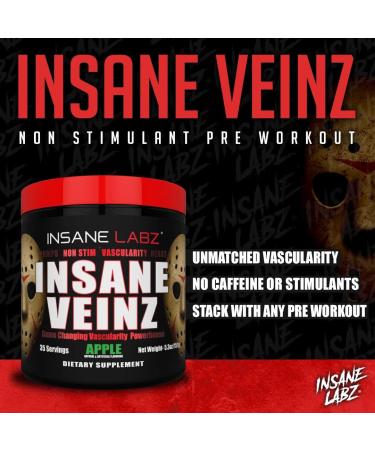 Insane Labz Insane Veinz Non Stimulant NO Enhancing Powder, Nitric Oxide Booster, Loaded with Agmatine Sulfate and Betaine Anhydrous, Increase Vascularity, 35 Srvgs Unflavored - Buy Online on GoSupps.com