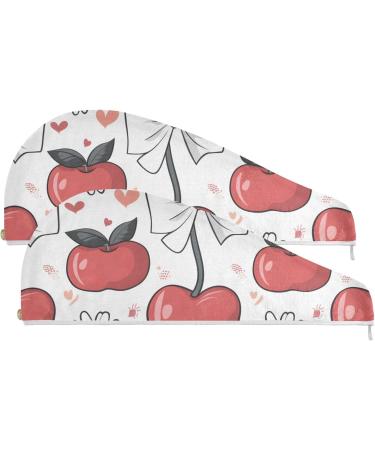 Red Cherry Bow & Daisy Flower Hair Towels - Super Absorbent Quick Dry 2 Pack | Hair Turbans for Women & Girls - Buy Online on GoSupps.com