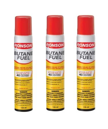 Ronson Lighter Butane Refill 135ML (Pack of 3) with Cleaning Cloths