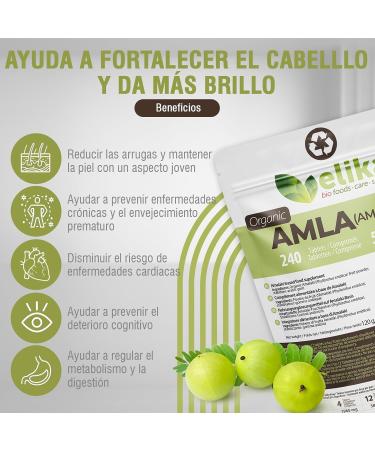 ORGANIC Amla Elikafoods ORGANIC. 240 tablets of 500mg. Strengthens hair and skin. Contains vitamin C minerals and antioxidants. 100% natural vegan and gluten-free. - Buy Online on GoSupps.com